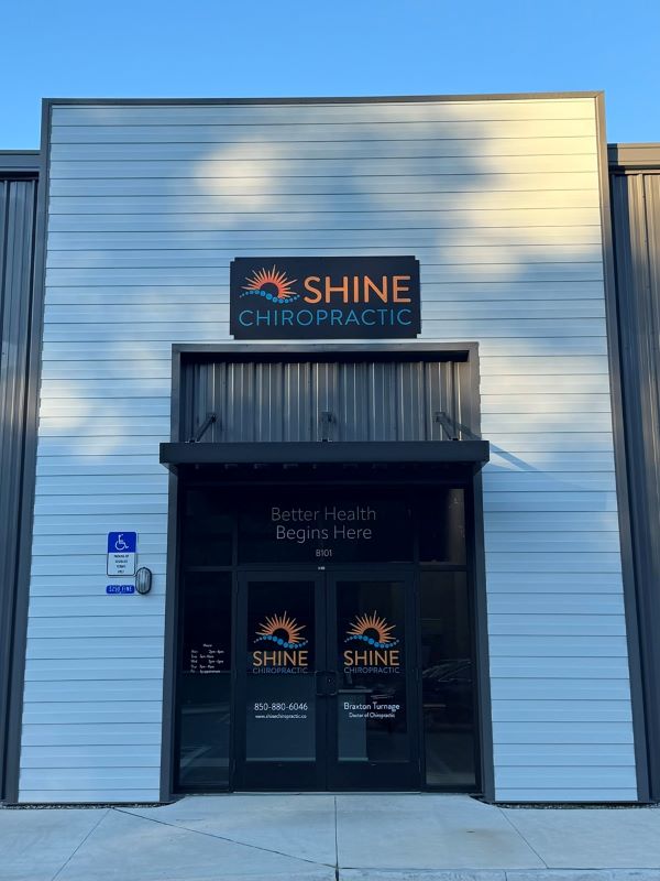 Shiine Chiropractic custom storefront panel and door window graphics
